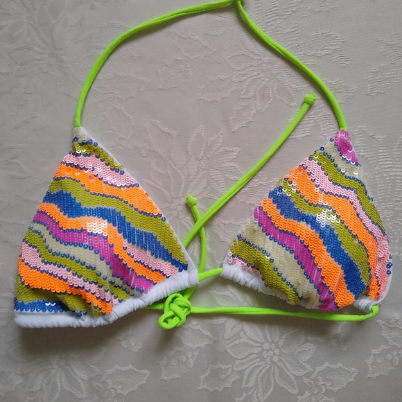 Victoria's Secret sequins multi color rainbow halter bra